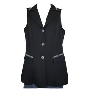 Vintage Womens 7/8 Blazer Vest Black Cheetah Buttons Business